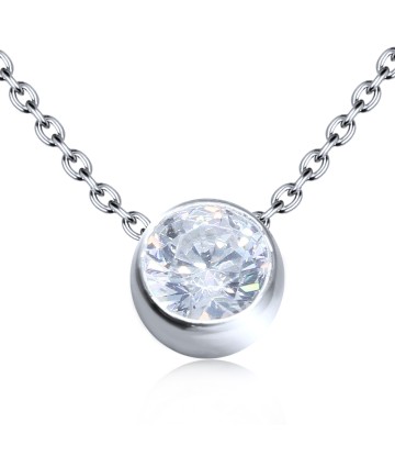 Rhodium Plated Circle Shaped CZ Silver Necklace SPE-2075-RP